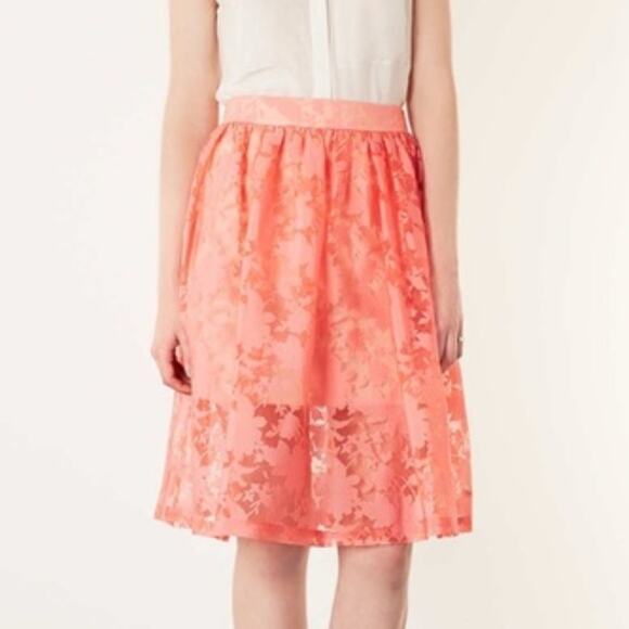 TOPSHOP Burnout Coral Peach Floral Midi Skirt - Picture 2 of 7